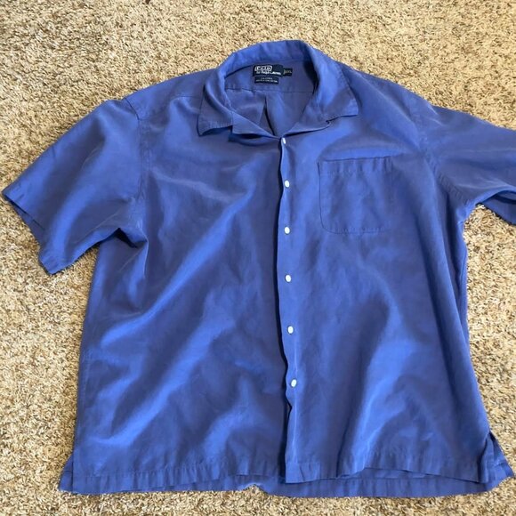 Ralph Lauren Polo 53% Silk Caldwell XXL Blue Button Down Short Sleeve Shirt - Picture 1 of 4